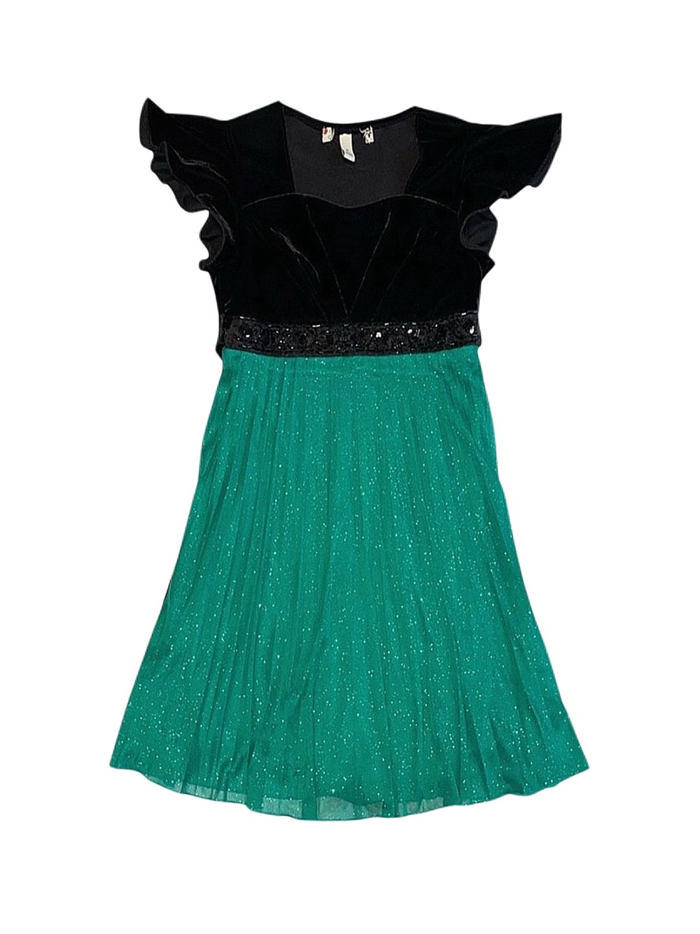 GIRL'S Black And Green Sparkly Short Sleeve Dress Size 8